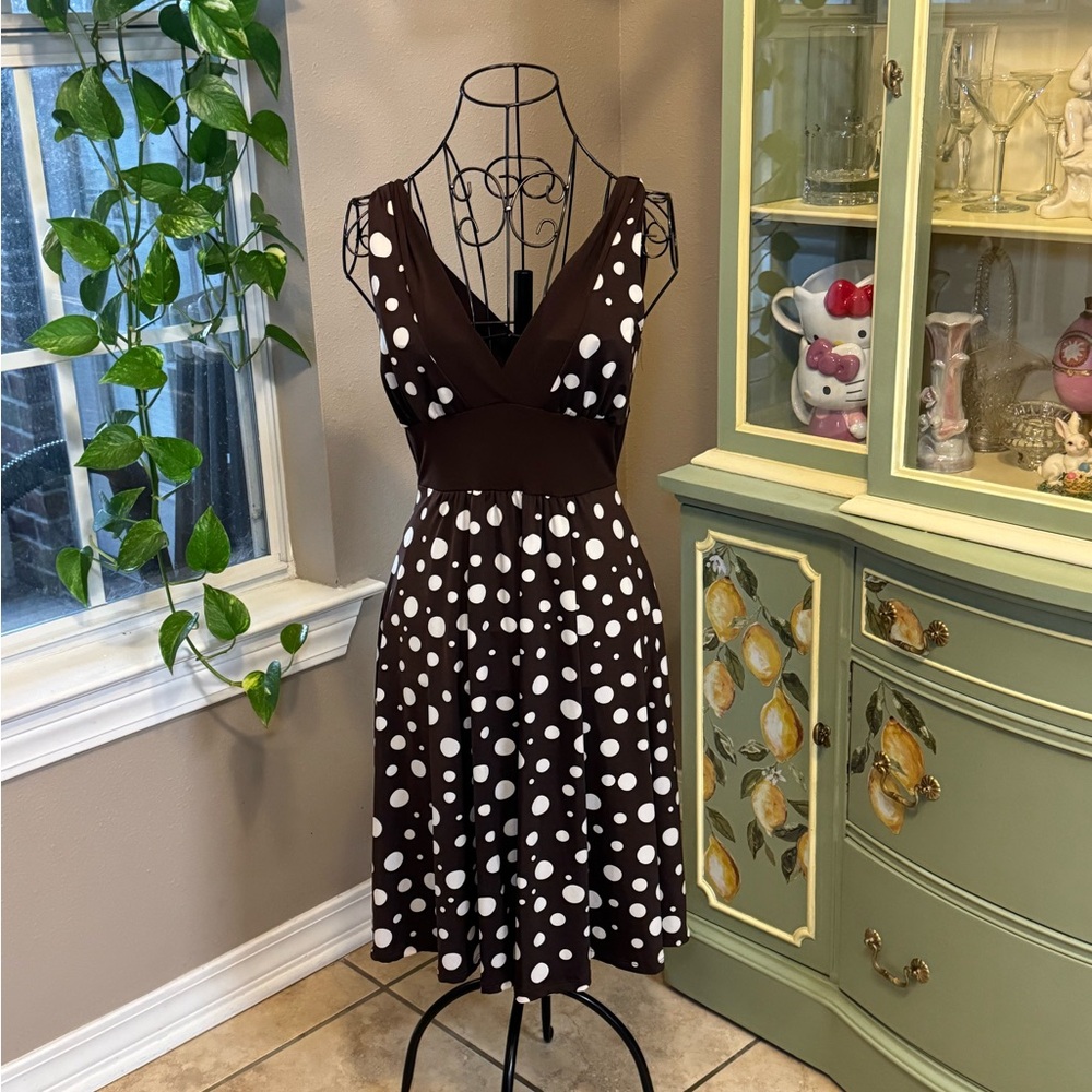 Retro Brown and White Polka Dot Dress